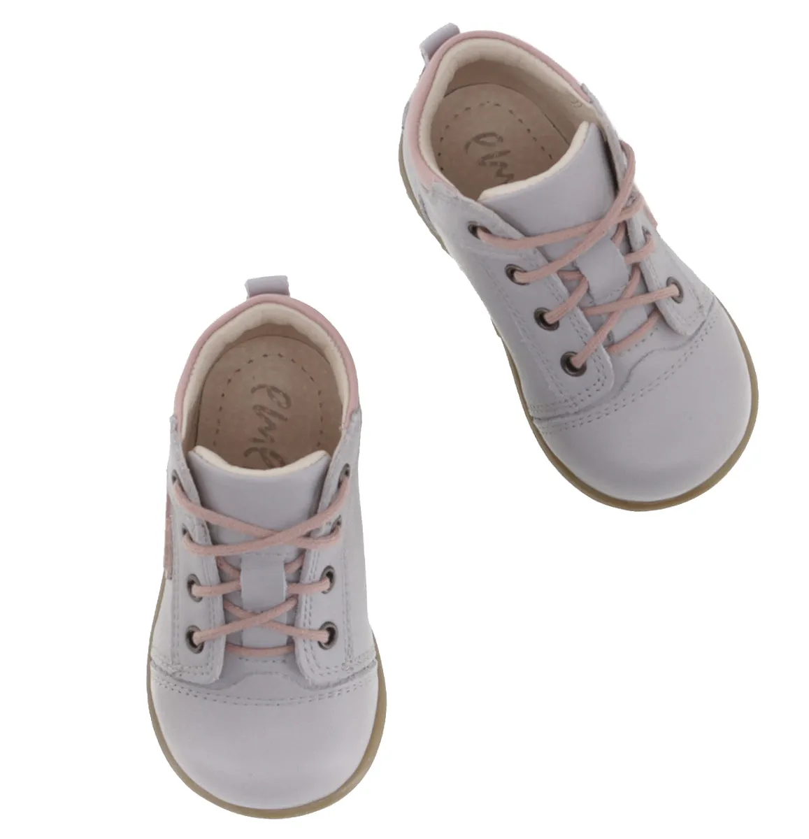 (2069E) Emel Lace Up First Shoes Grey heart