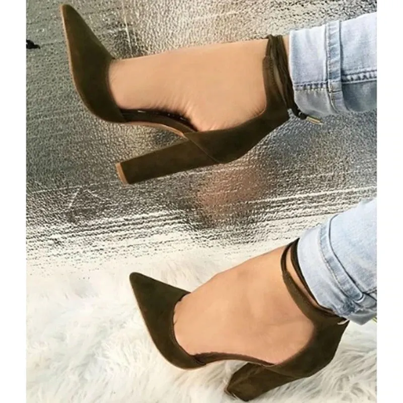 6 Colors Pointed Strappy Lace Up Pumps with Sexy Retro High Thick Heels