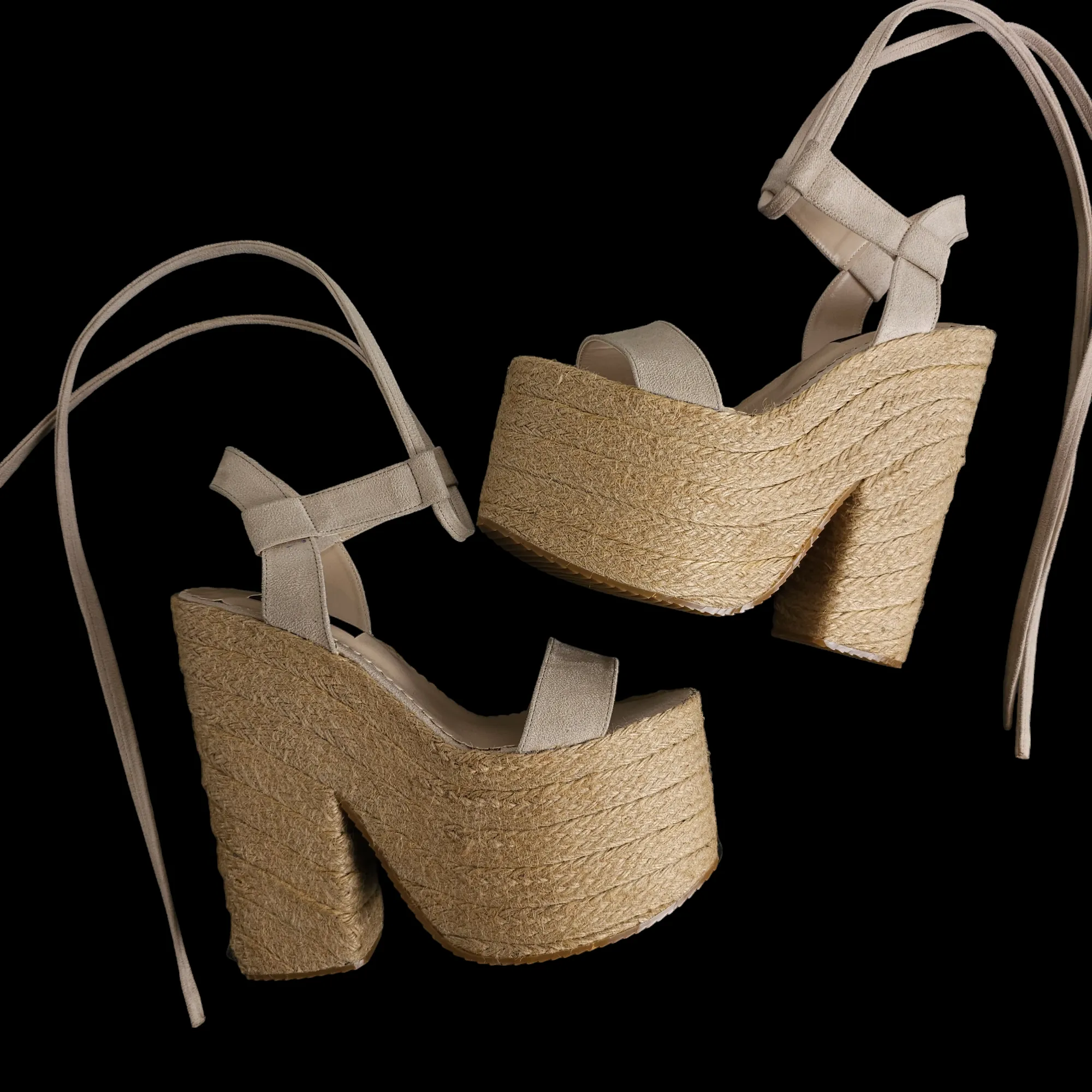 Beige Espadrille High Heel Wedge Platfrom Sandals Lace Up