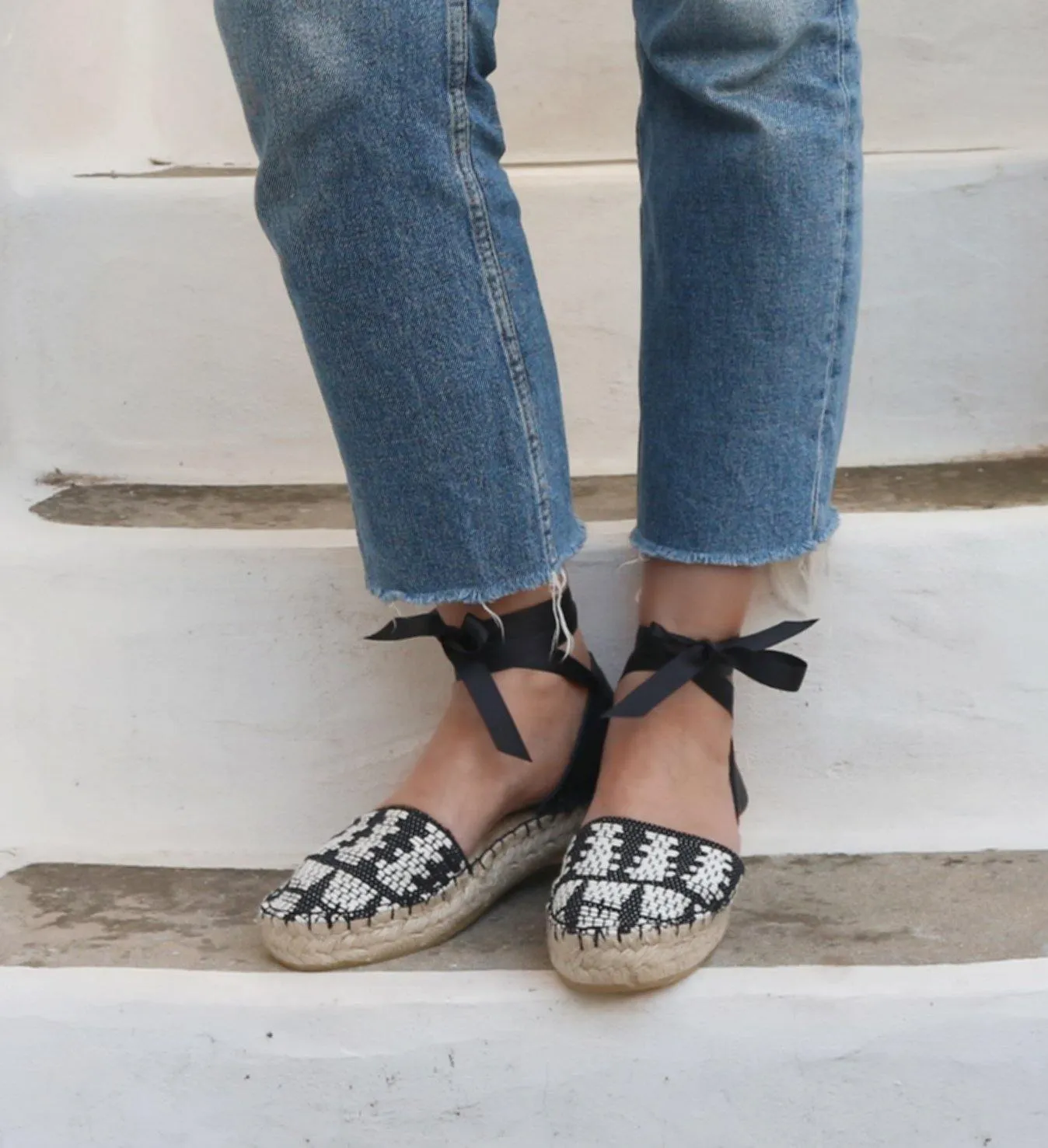 Black and White Boho Espadrilles