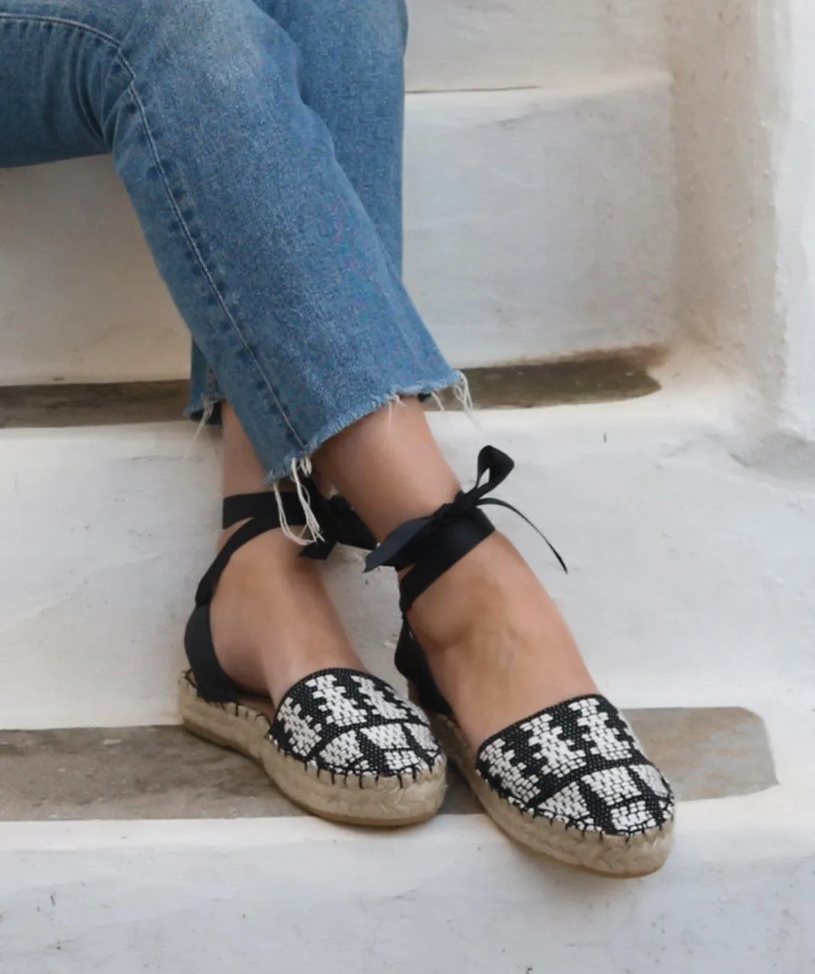 Black and White Boho Espadrilles