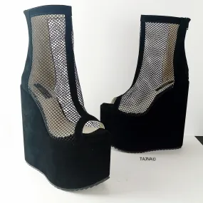 Black Fishnet Ankle Wedge Platforms