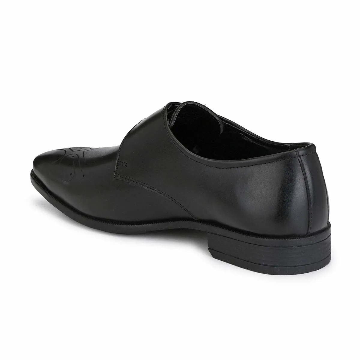 Black Monk-Strap Punched Shoes