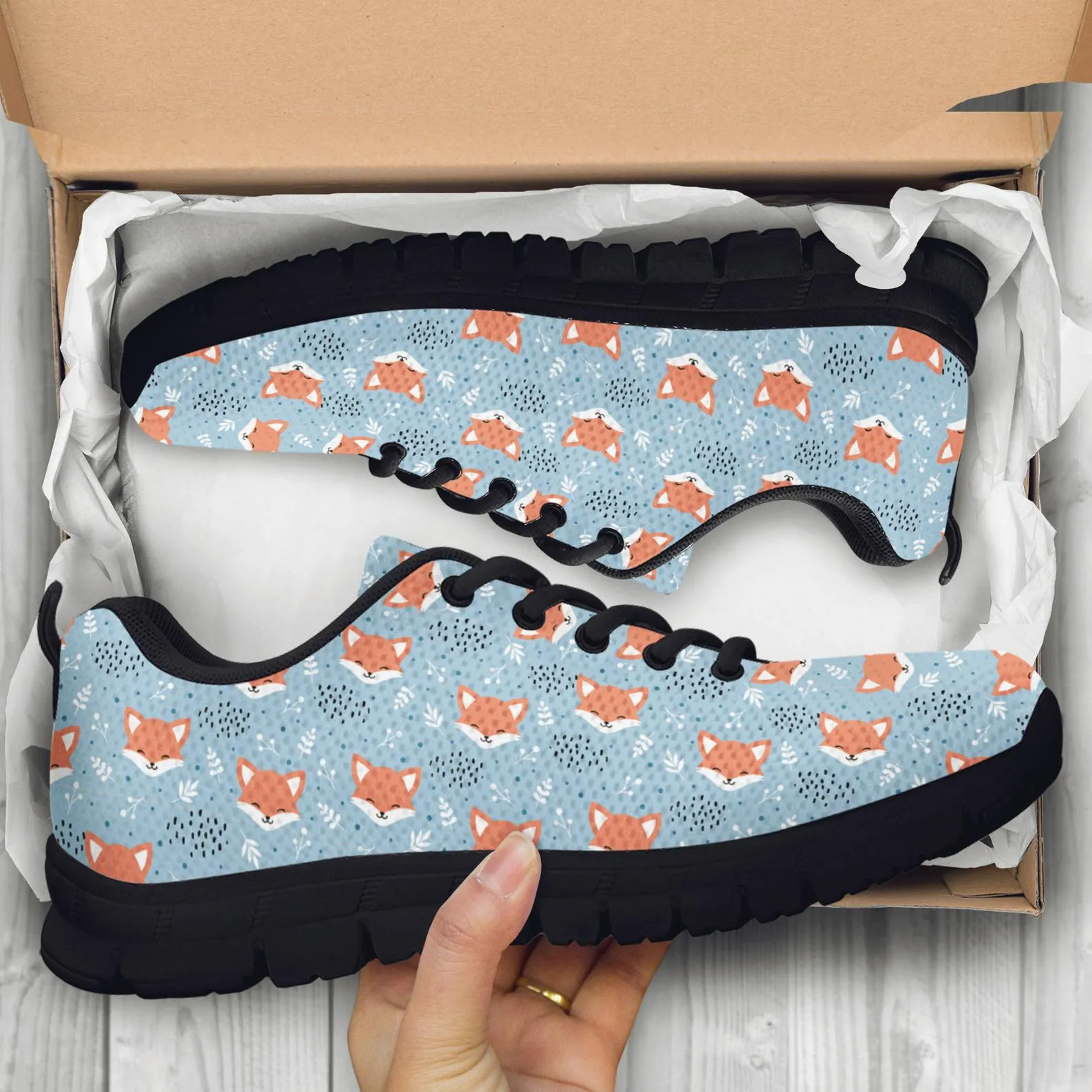 Blue Fox Shoes Fox Sneakers Running Shoes Fox Print Pattern Casual Shoes Fox Lover Gifts Clothing for Womens Mens Kids Adults