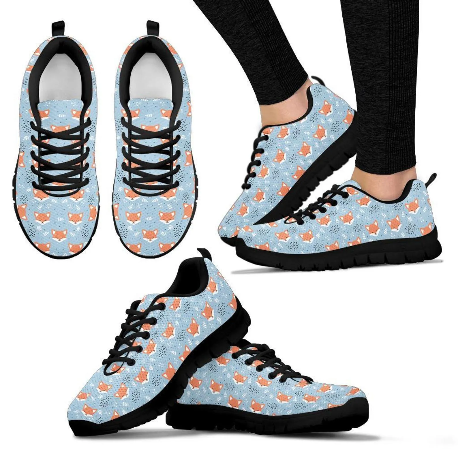 Blue Fox Shoes Fox Sneakers Running Shoes Fox Print Pattern Casual Shoes Fox Lover Gifts Clothing for Womens Mens Kids Adults