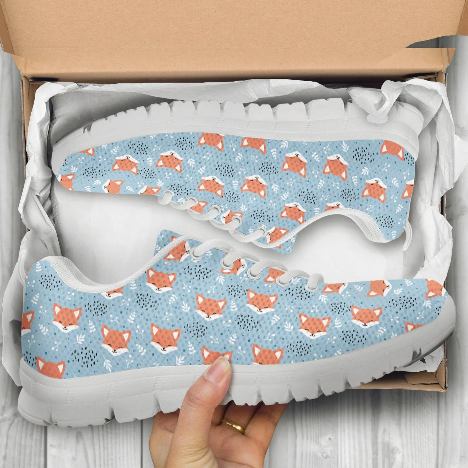 Blue Fox Shoes Fox Sneakers Running Shoes Fox Print Pattern Casual Shoes Fox Lover Gifts Clothing for Womens Mens Kids Adults