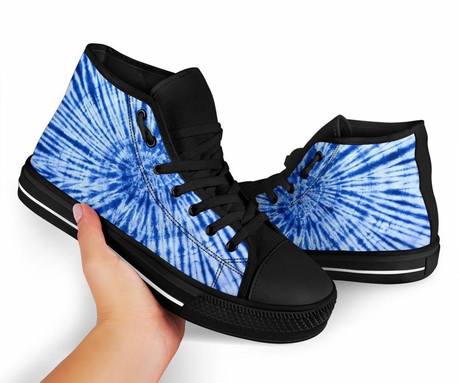 Blue Tie Dye Swirl High Top Unisex  Sneaker Shoes