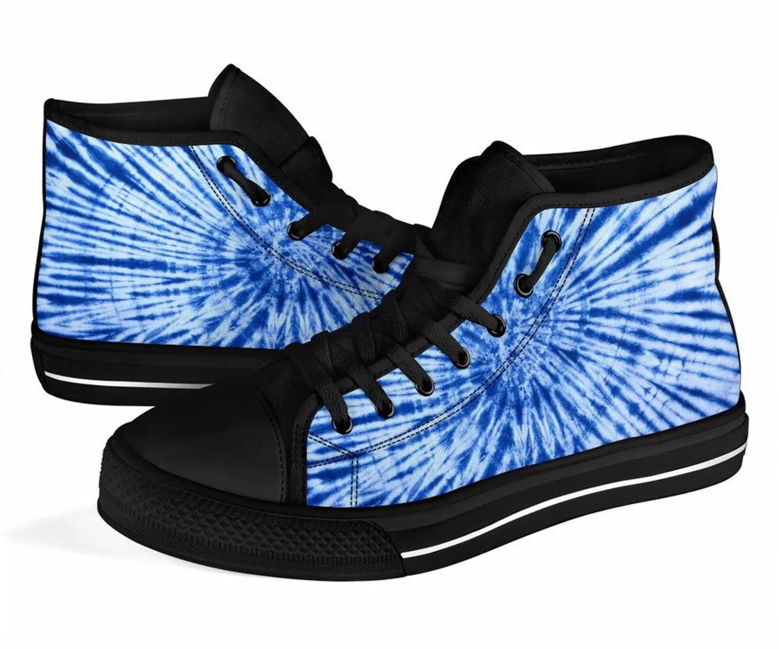 Blue Tie Dye Swirl High Top Unisex  Sneaker Shoes