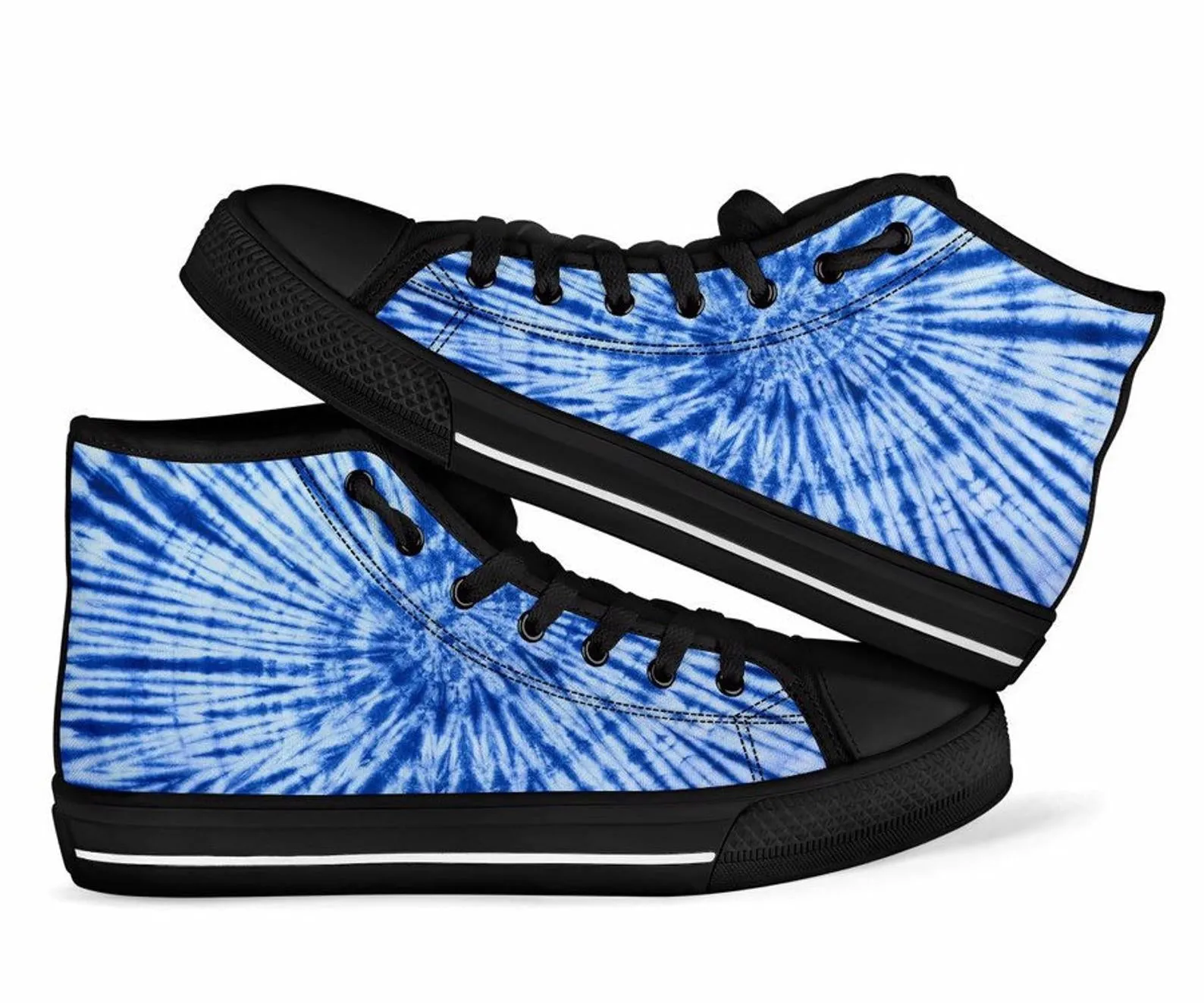 Blue Tie Dye Swirl High Top Unisex  Sneaker Shoes