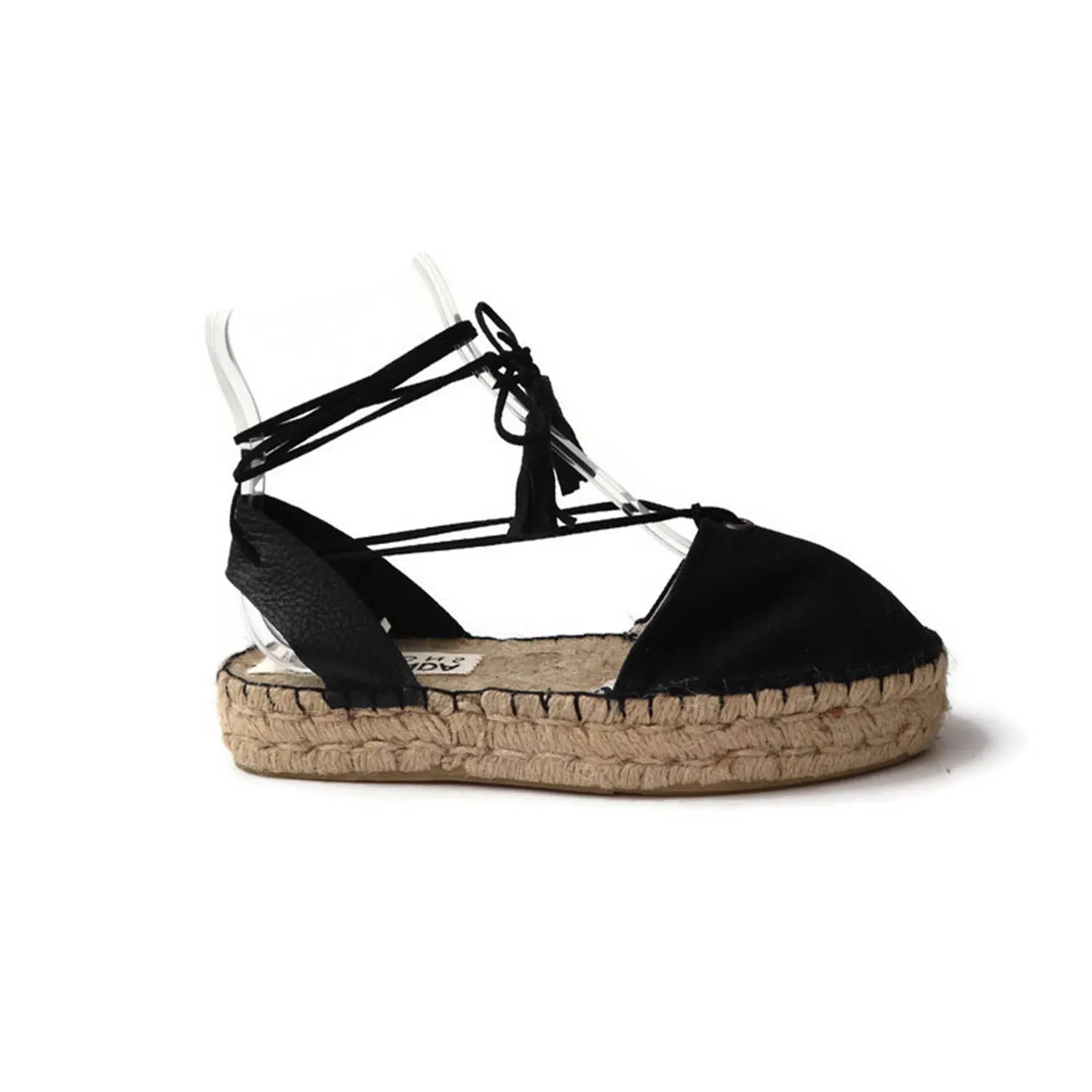 Boho Lace Up Espadrilles - Black - Double Sole