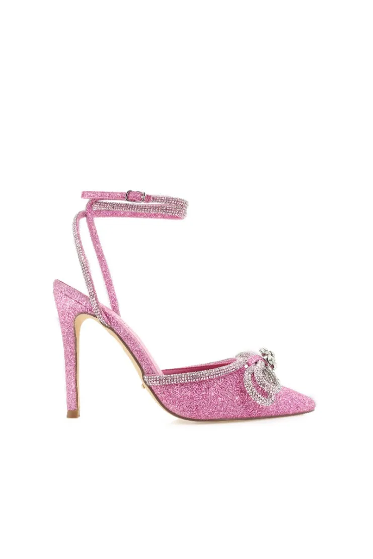 Cinderella Bow Heel - Pink Glitter