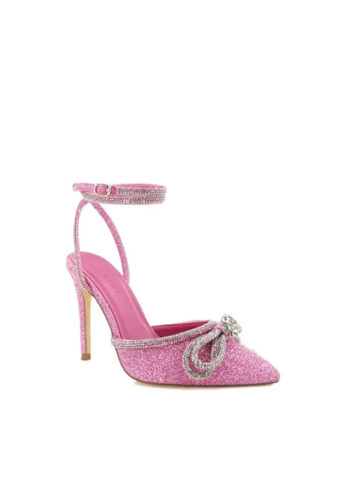 Cinderella Bow Heel - Pink Glitter