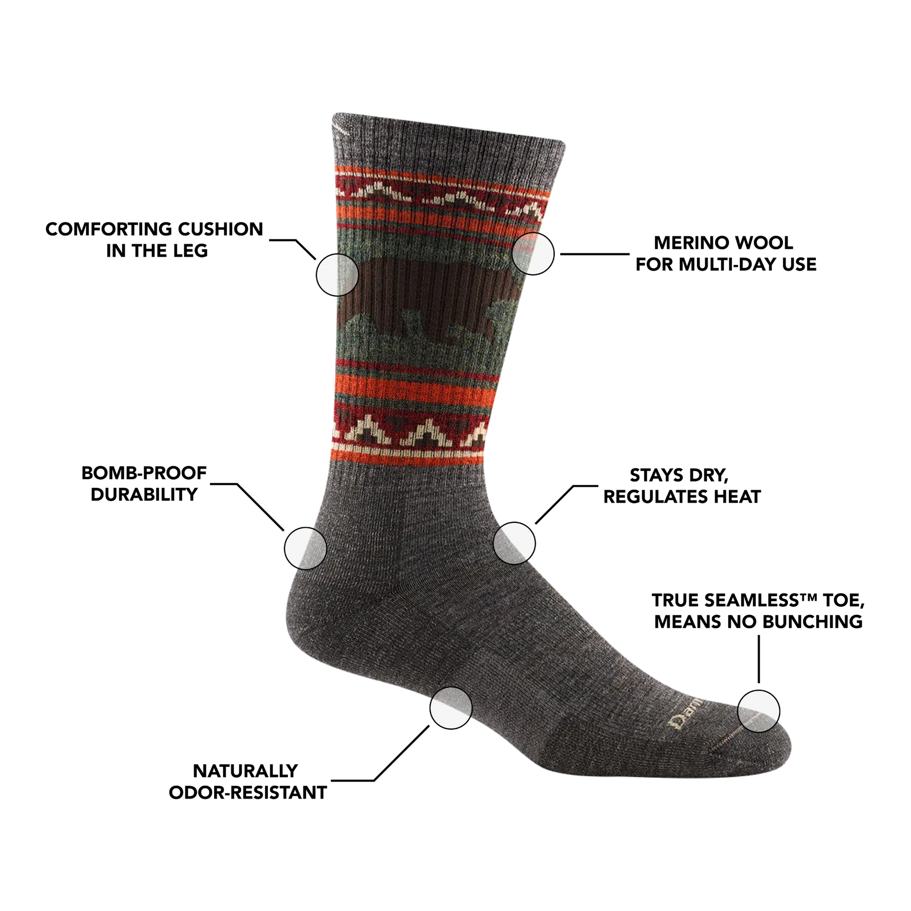 Darn Tough 1980 Men's VanGrizzle Boot Midweight Hiking Sock - Charcoal