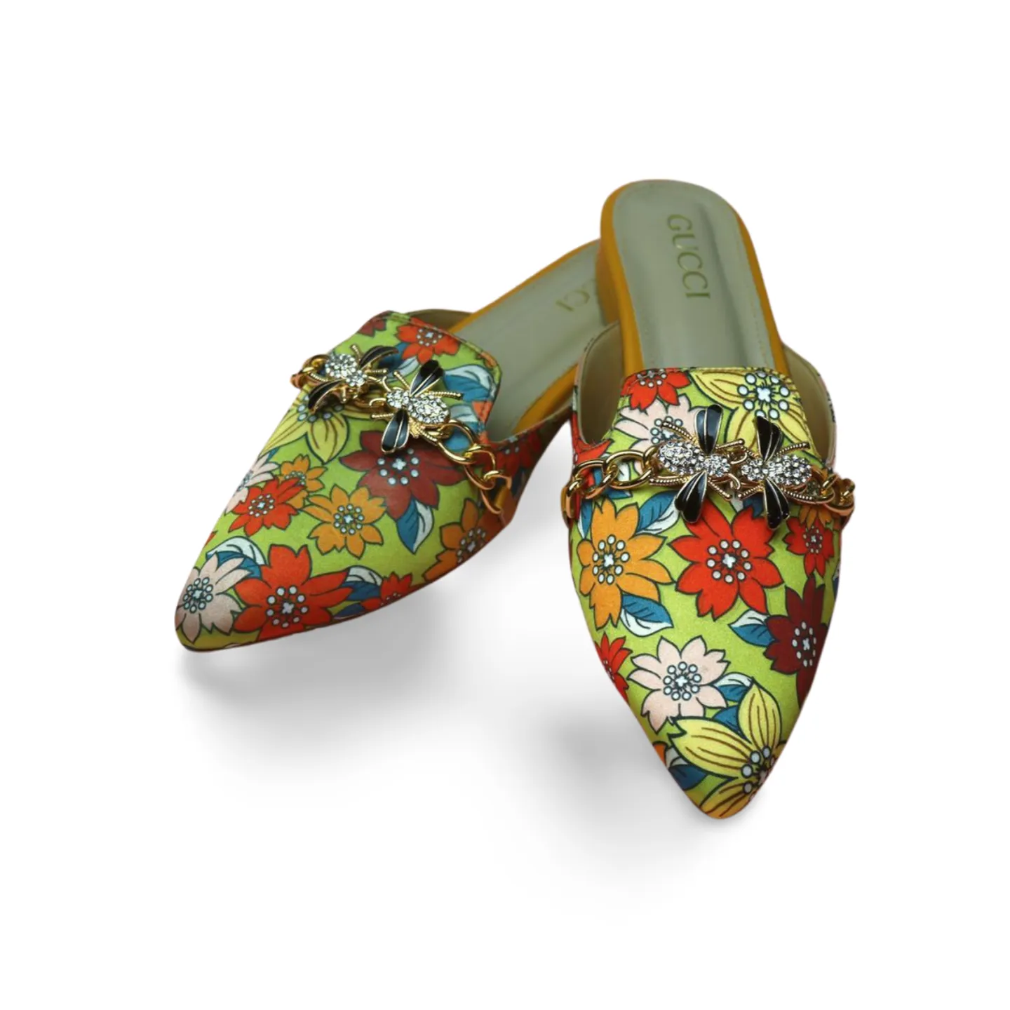 Floral Mules with Rhinestone Bee Embellishment -1013