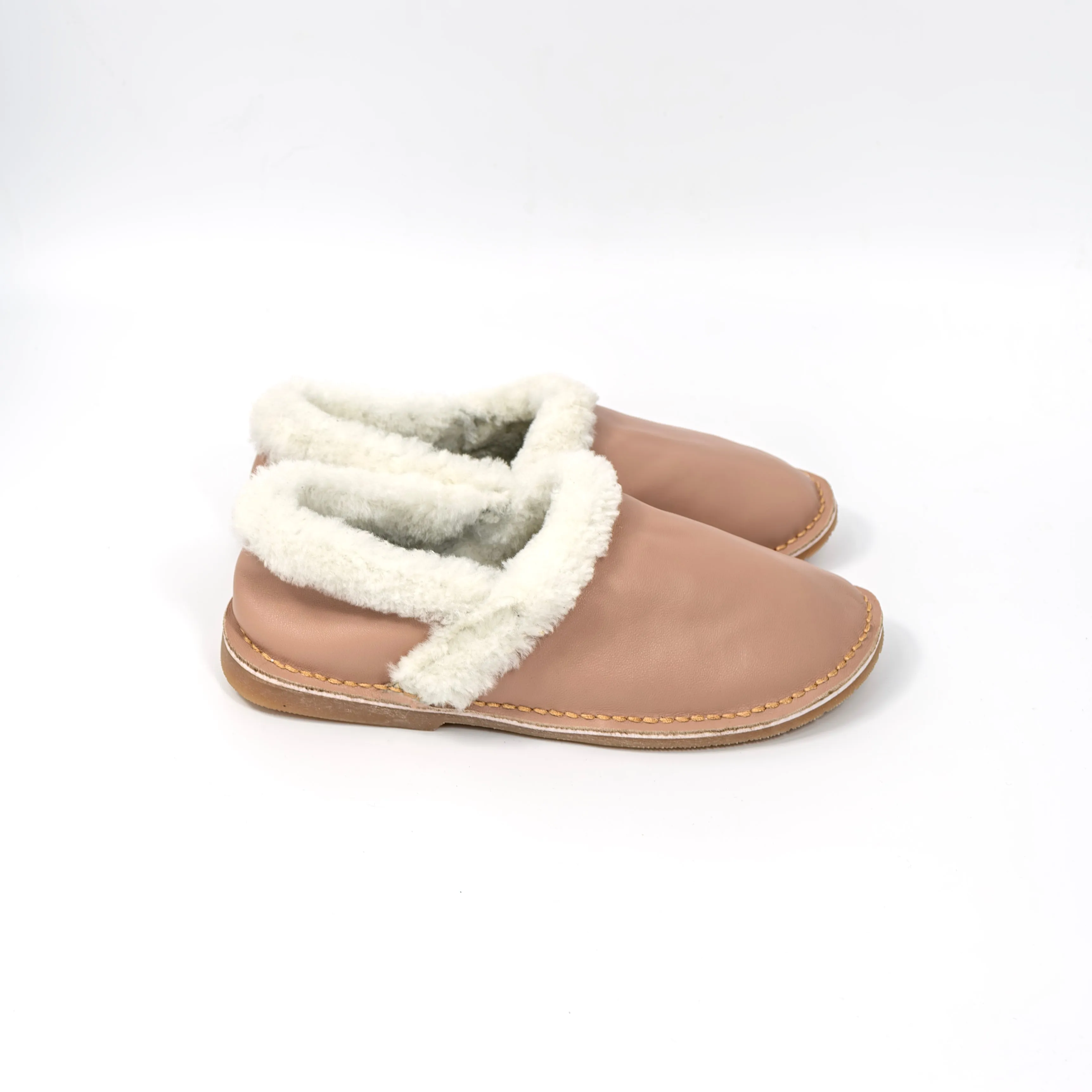 Genuine Leather Wool Slippers (Pastel Pink)