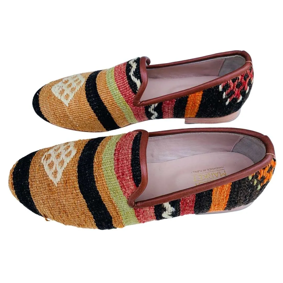 Men's Turkish Kilim Loafers | Orange with Black Stripes