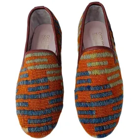 Men's Turkish Kilim Loafers | Orange with Green & Blue Accents