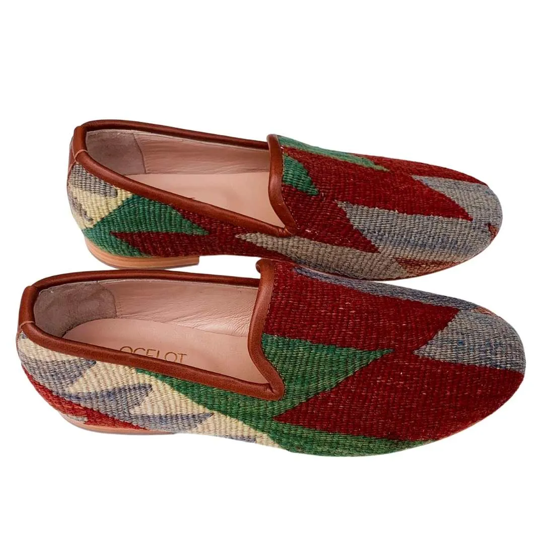 Men's Turkish Kilim Loafers | Red & Muted Colors