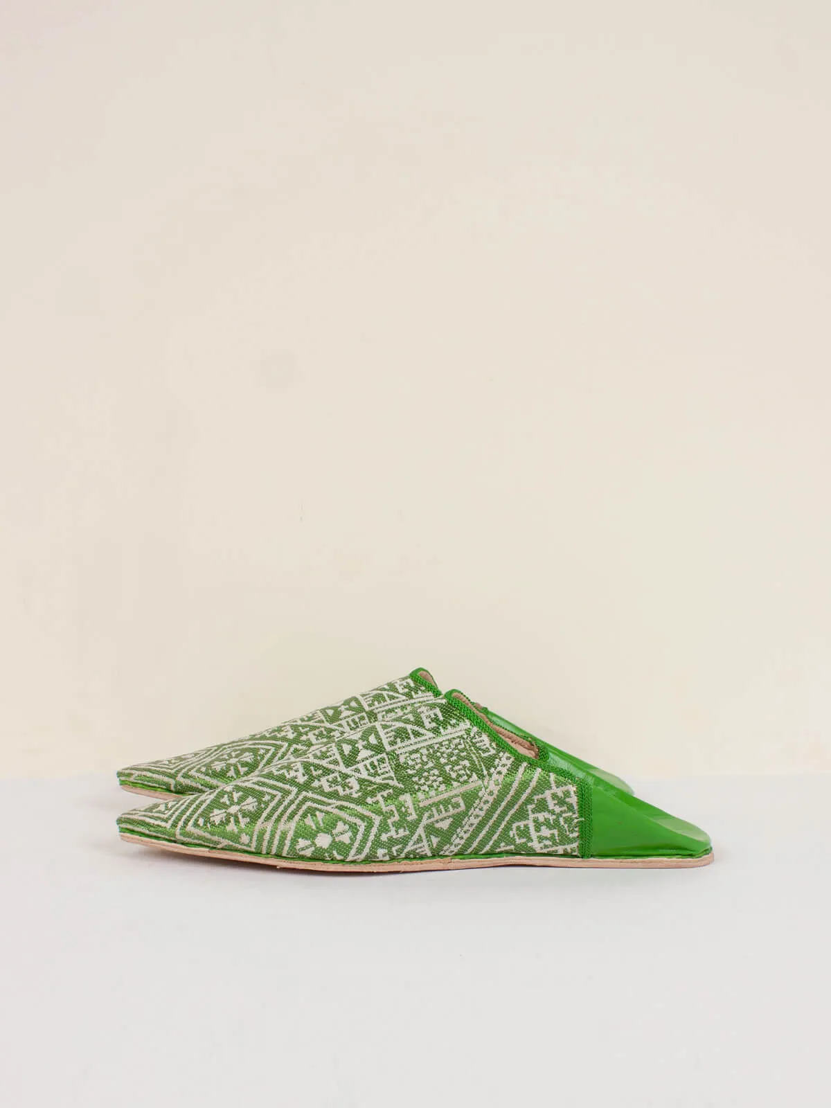 Moroccan Jacquard Pointed Babouche Slippers, Green