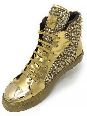 Stylish High-Top Mens Sneakers with Gold Spikes - New Arrival