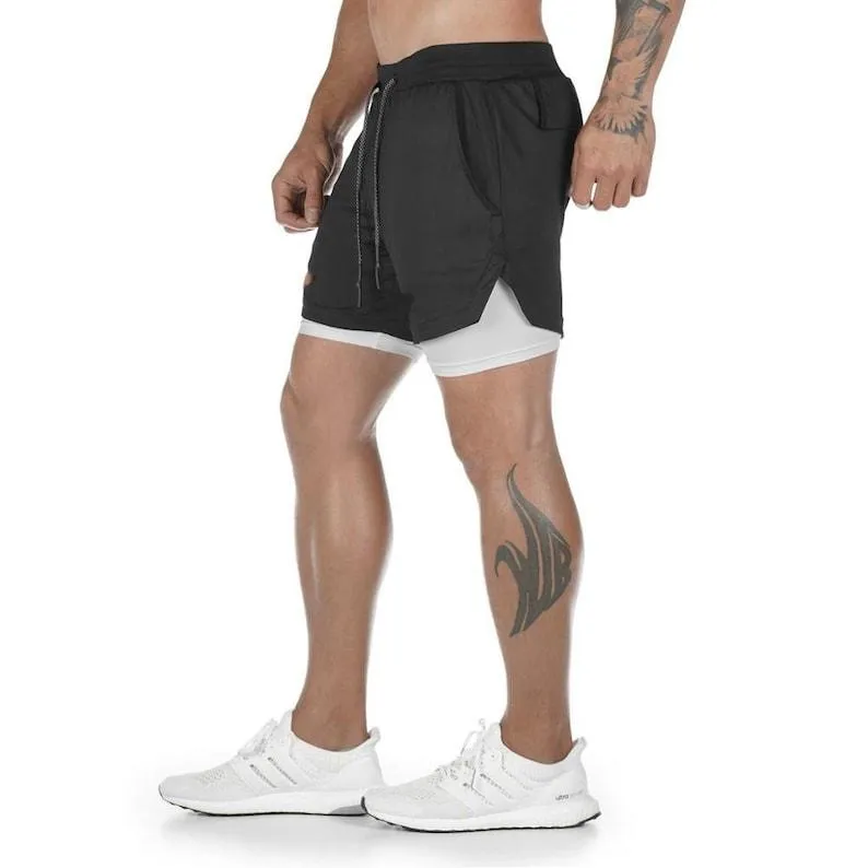 Performance Running Shorts with Integrated Base Layer and Pocket