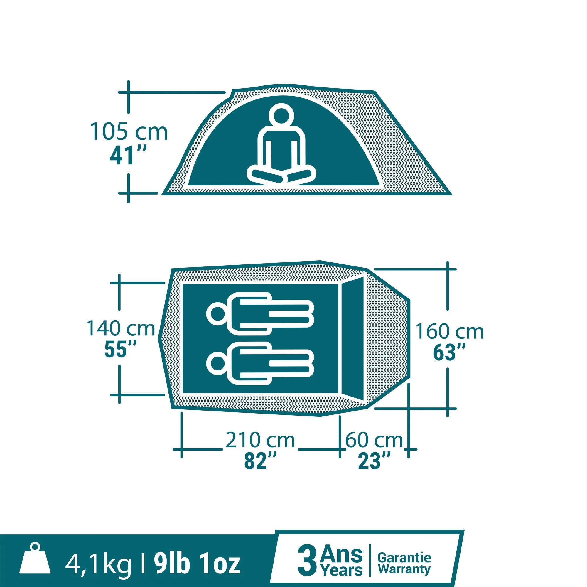 Quechua Arpenaz 2XL Fresh & Black Waterproof Camping Tent 2 Person