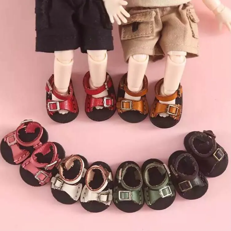 Red leather doll sandals OB11 doll shoes 1/12 shoes