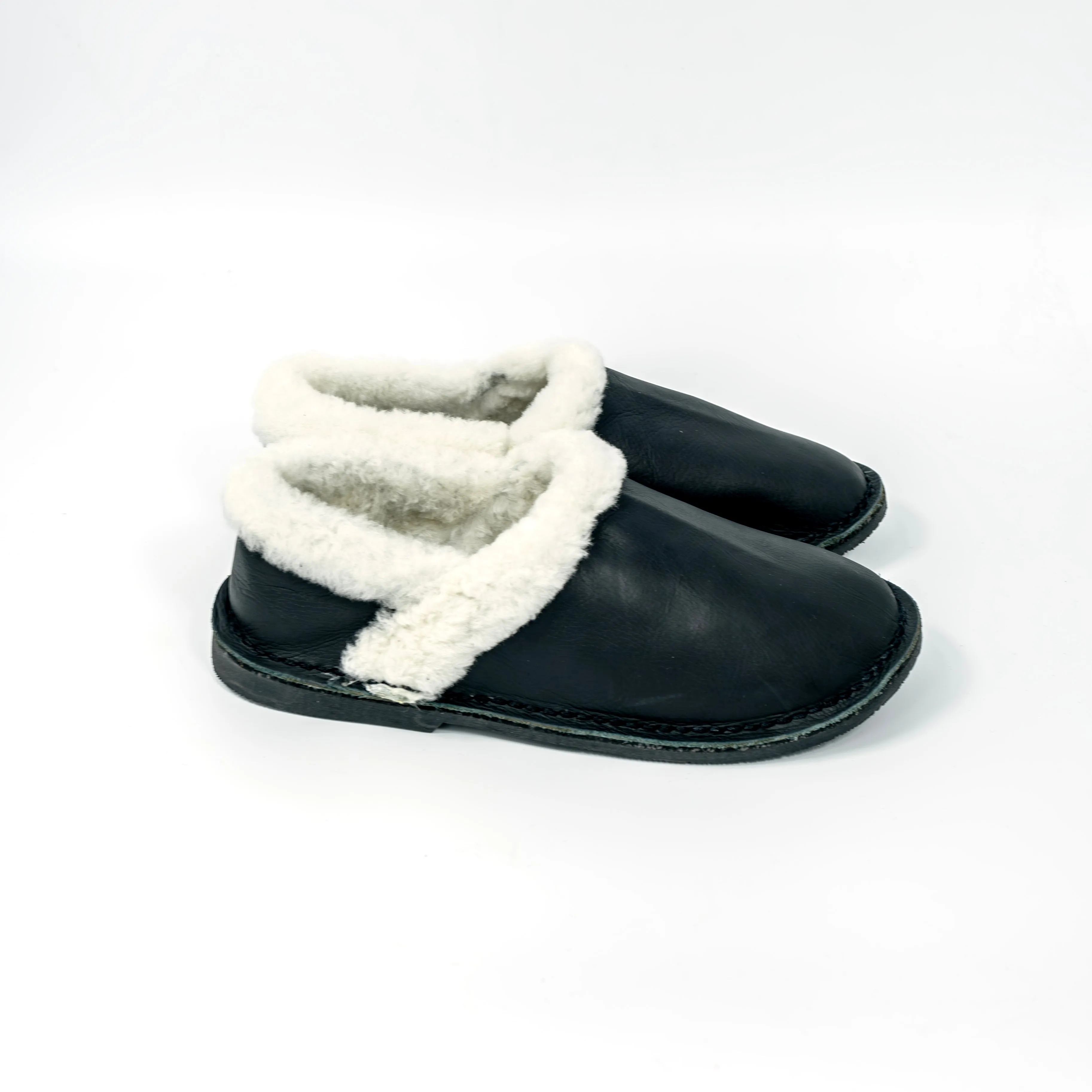 Unisex Genuine Leather Wool Slippers (Black)