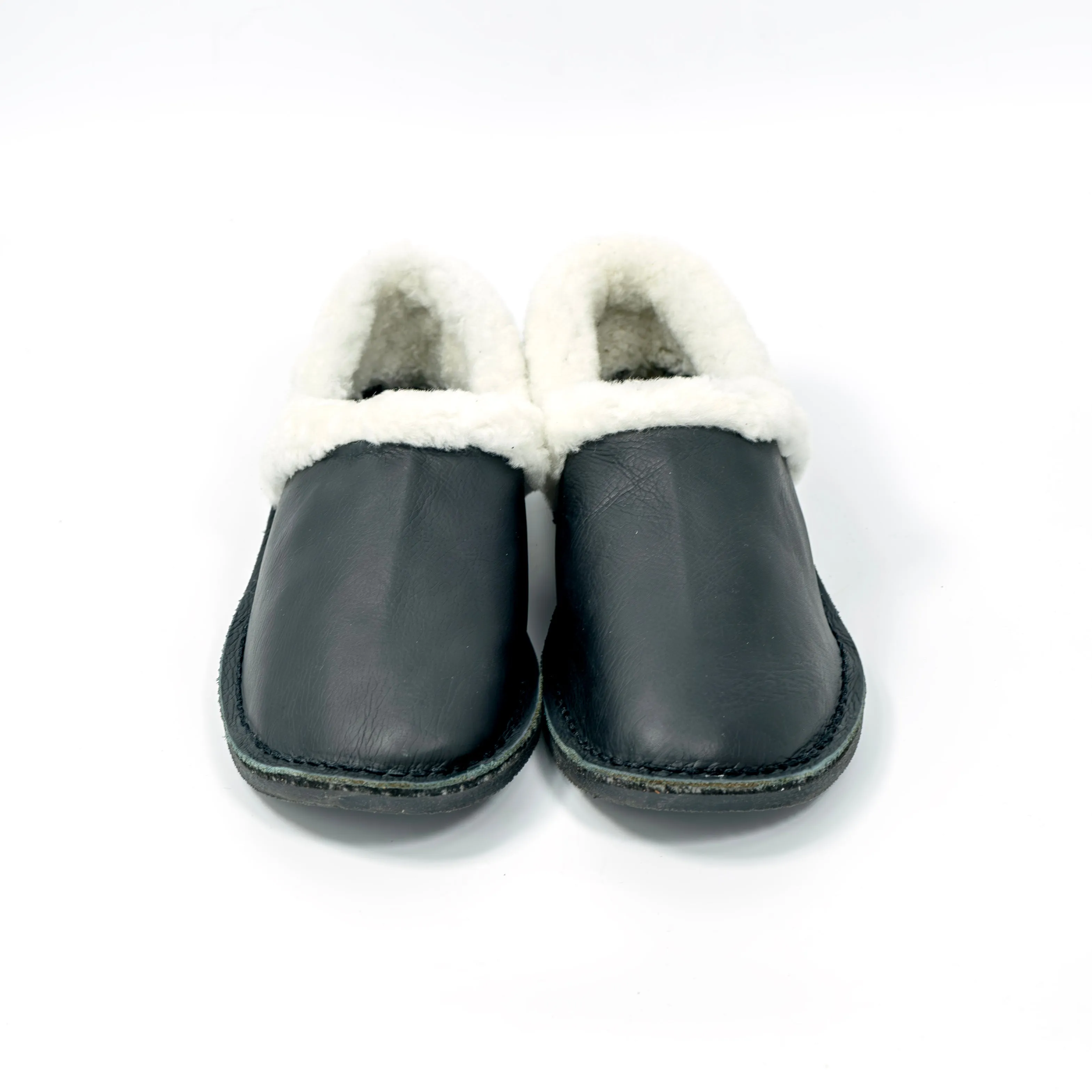 Unisex Genuine Leather Wool Slippers (Black)