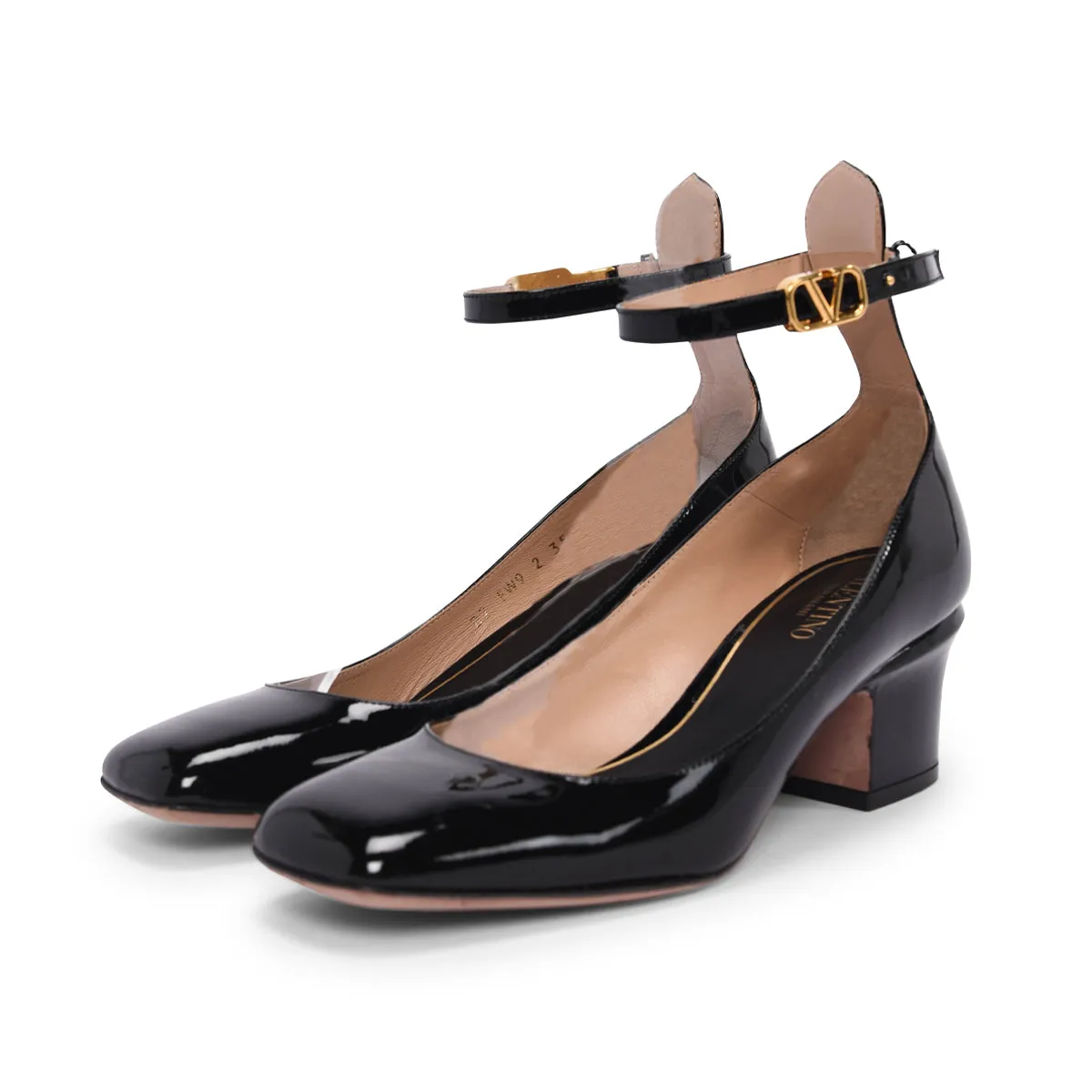 Valentino Black Patent Tan-Go Square Pumps 35.5