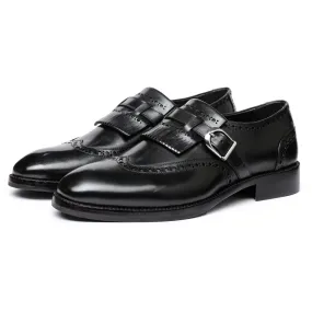 Wingtip Brogue Kiltie Monk Strap- Black