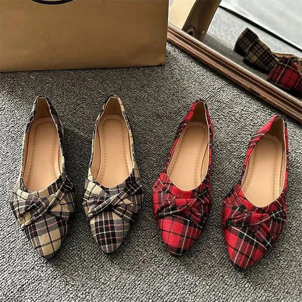 Women's Casual Plaid Pearl Pointed Toe Slip-On Flats 38569047S