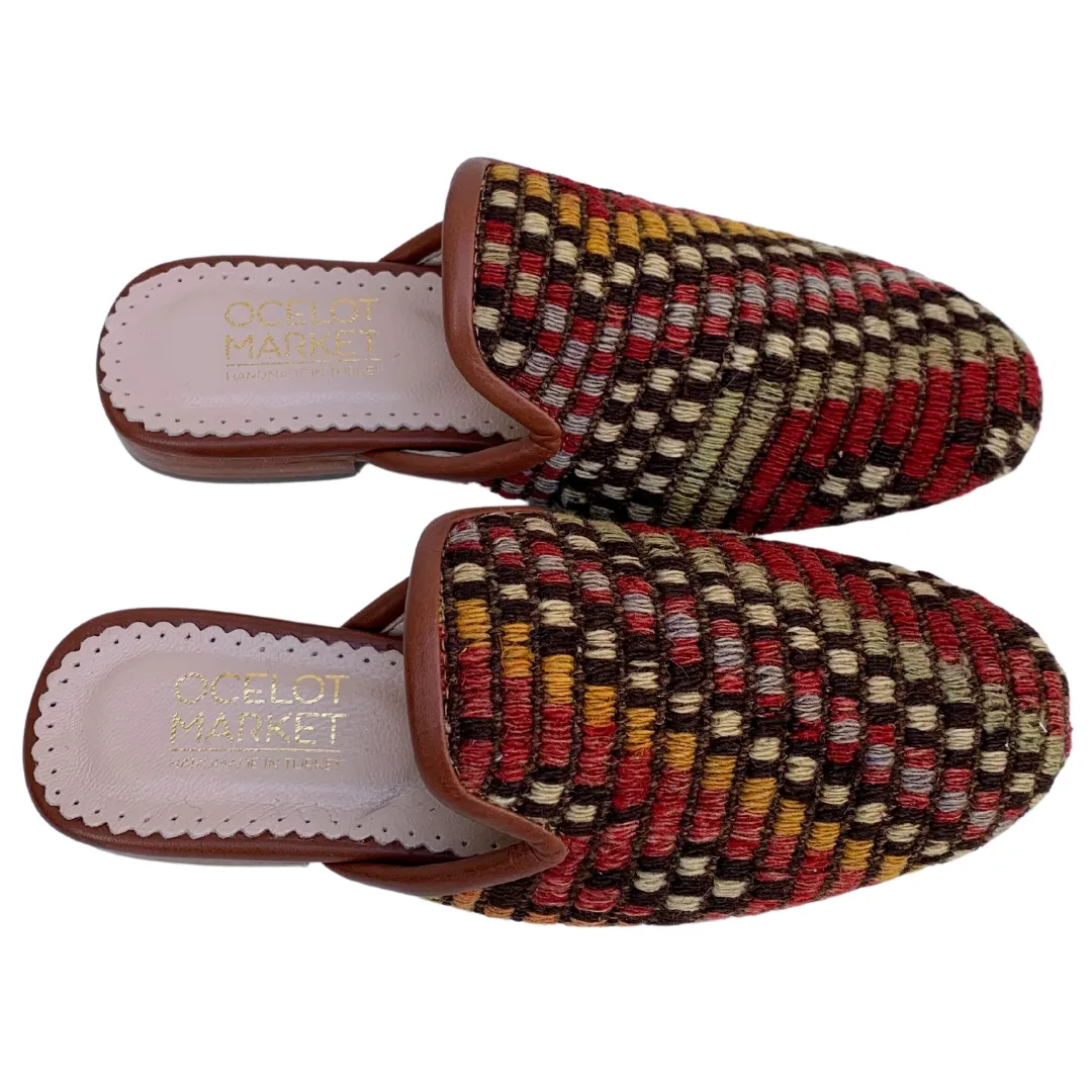 Women's Turkish Kilim Mules | Red with Pattern