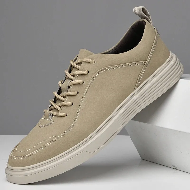 Xituodai  Size 38-45 Men Cowhide Casual Fashion Breathable Lace-up Leather Shoes Board Shoes Men's Beige/gray Rubber Outsole Casual Shoes