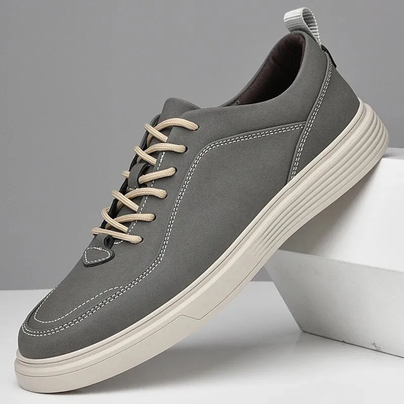 Xituodai  Size 38-45 Men Cowhide Casual Fashion Breathable Lace-up Leather Shoes Board Shoes Men's Beige/gray Rubber Outsole Casual Shoes