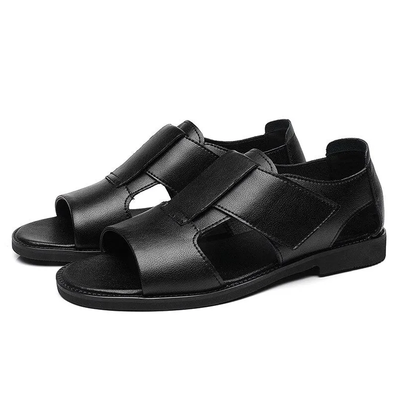 Xituodai  Summer Genuine Leather Shoes Men Sandals Holiday Shoes Flat Cow Leather Mens Beach Sandals Male Footwear Black A4390