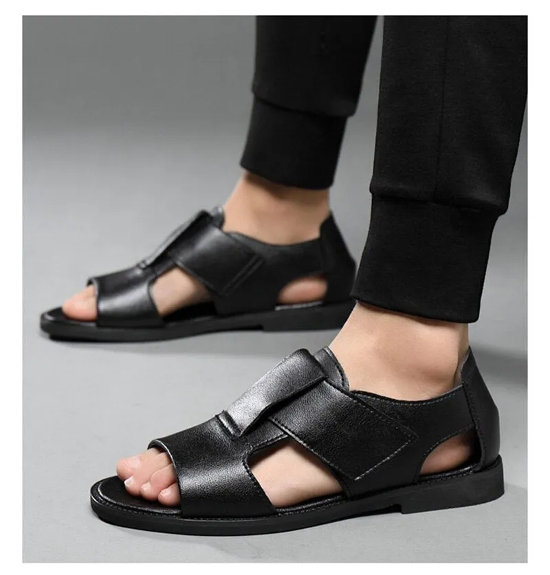 Xituodai  Summer Genuine Leather Shoes Men Sandals Holiday Shoes Flat Cow Leather Mens Beach Sandals Male Footwear Black A4390