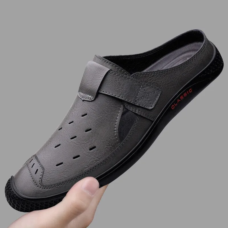 Xituodai  Summer New men half shoes Breathable Slip-On loafers High Quality Leather Mens Half Slipper Casual Brand Driving Shoes Moccasins