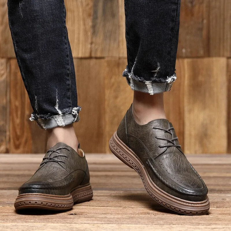 Xituodai  Winter new men's low-top leather shoes British style fashion all-match tooling shoes men's casual big head leather shoes